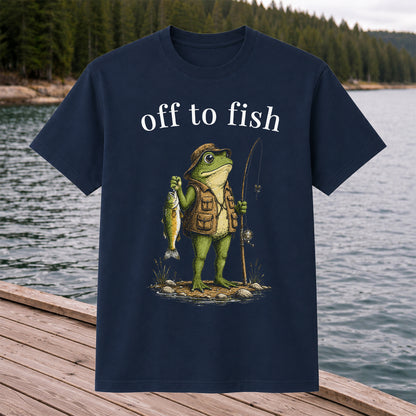 Off To Fish T-Shirt Funny Frog Fishing Shirt Vintage Angler Tee