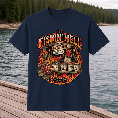 Fishin' Hell Devil Bait and Tackle Funny Fishing T-Shirt