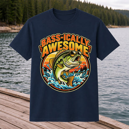 Bass-ically Awesome Funny Bass Fishing Graphic T-Shirt