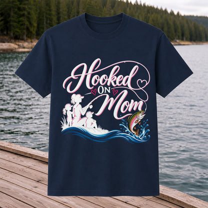 Hooked on Mom Rainbow Trout Family Fishing T-Shirt