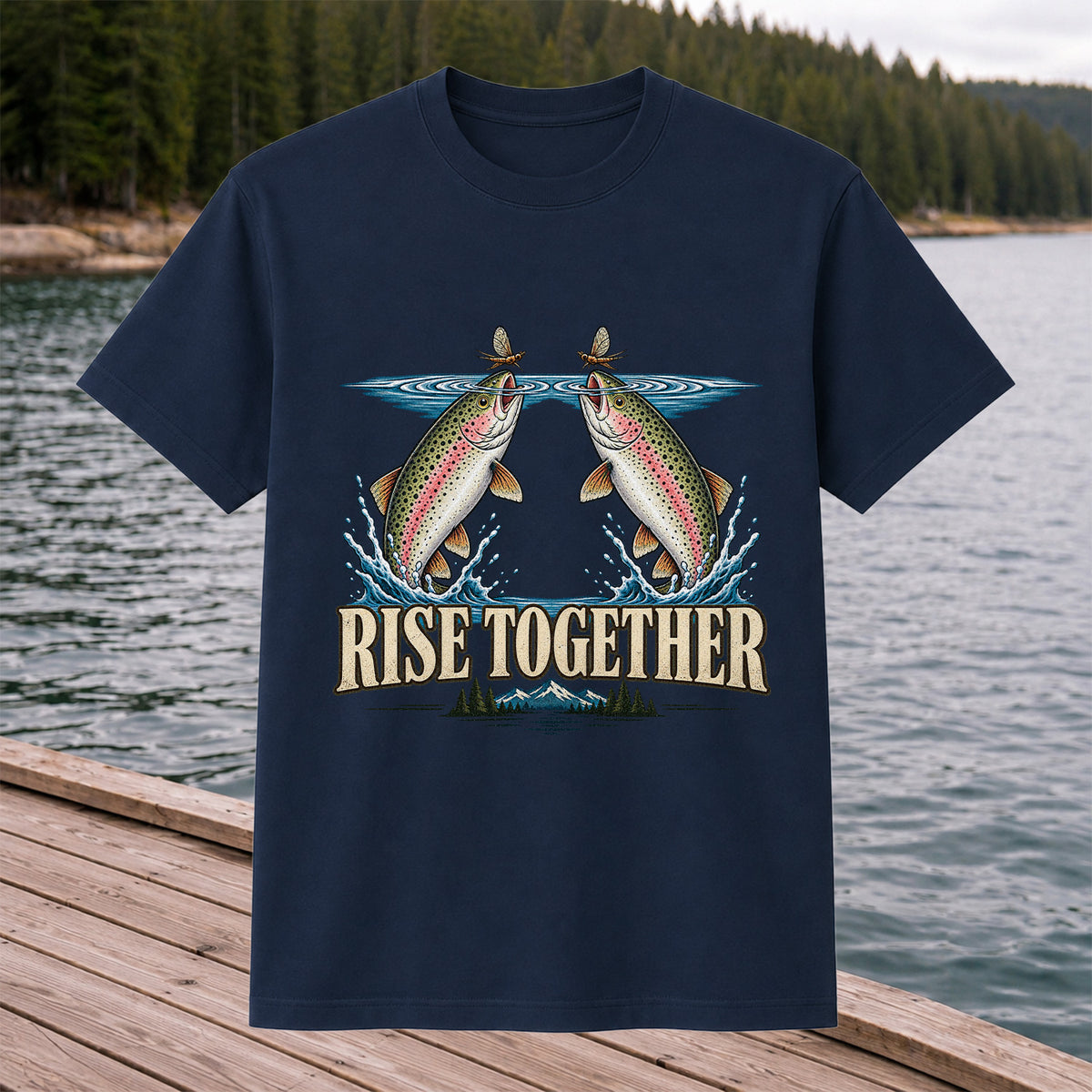 Rise Together Rainbow Trout Fly Fishing Graphic T-Shirt