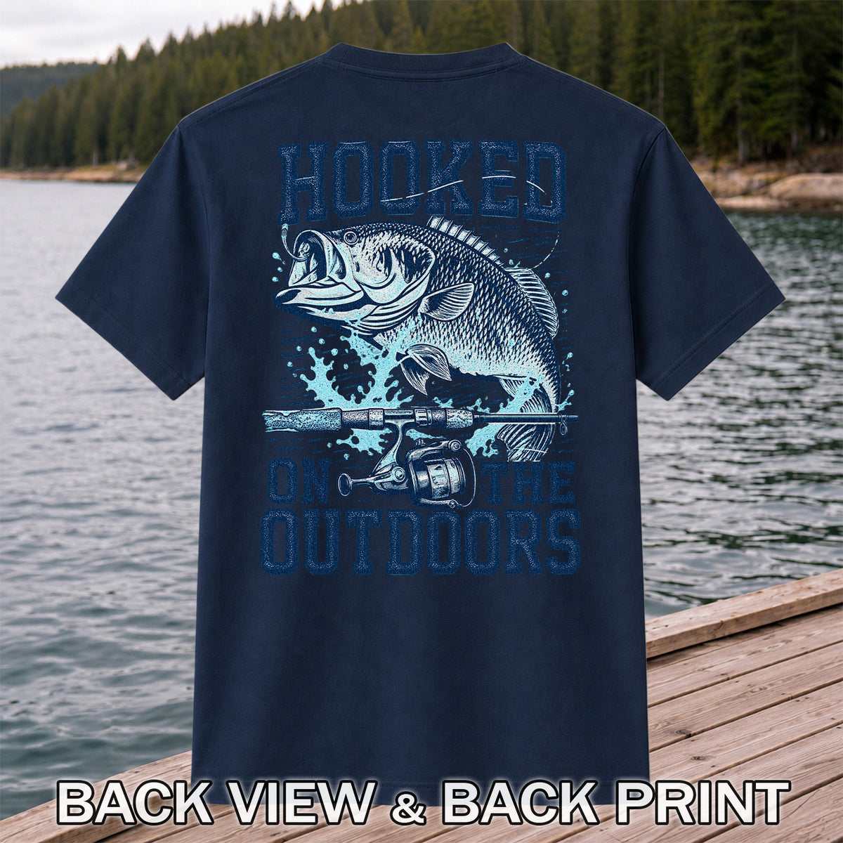 Hooked on the Outdoors Bass Fishing Graphic T-Shirt | Back Print