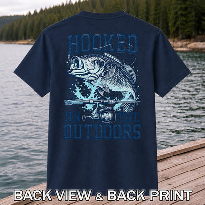 Hooked on the Outdoors Bass Fishing Graphic T-Shirt | Back Print