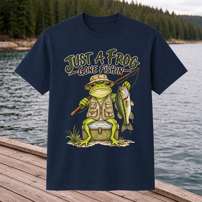 Just a Frog Gone Fishin' Bass Fishing Graphic T-Shirt