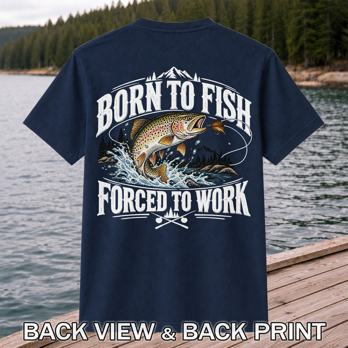 Brown Trout Mountain Lake Fishing Graphic T-Shirt | Back Print