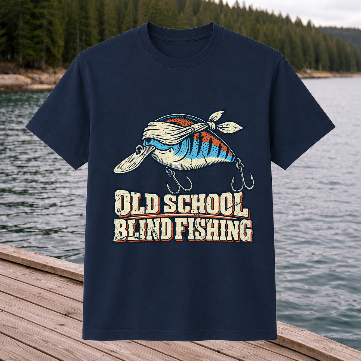 Old School Blind Fishing Blindfolded Lure Graphic T-Shirt