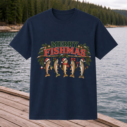 Merry Fishmas Five Christmas Trout Fishing Graphic T-Shirt