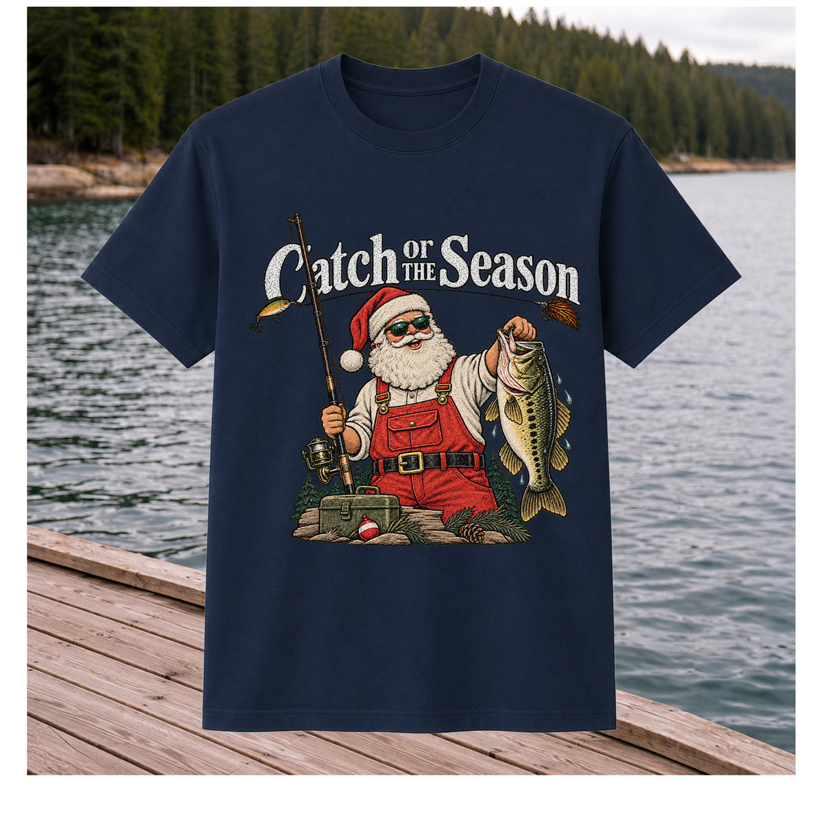Catch of the Season Santa Bass Fishing Christmas T-Shirt