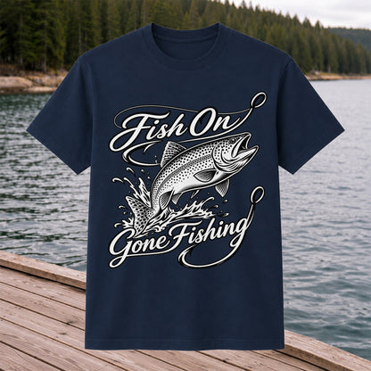 Fish On Gone Fishing Jumping Trout Graphic T-Shirt