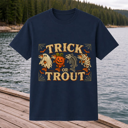 Trick or Trout Halloween Fishing Lineup Graphic T-Shirt