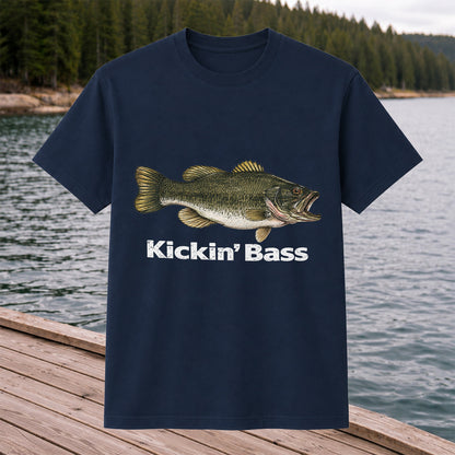 Kickin' Bass Largemouth Bass Funny Fishing Graphic T-Shirt