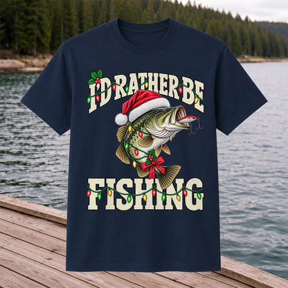 Santa Hat Bass Christmas Fishing Graphic T-Shirt