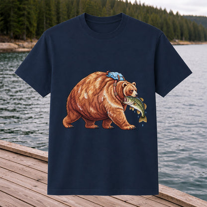 Bear Carrying Bass Fishing Wildlife Graphic T-Shirt
