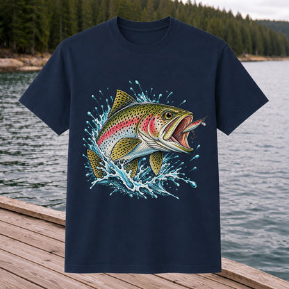 Rainbow Trout Striking a Fishing Lure Graphic T-Shirt