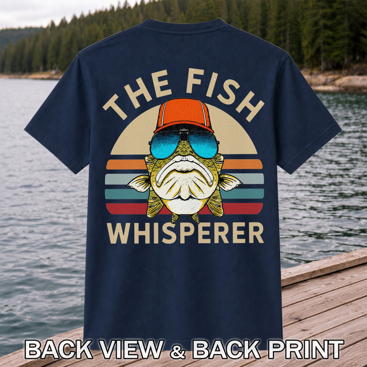 The Fish Whisperer Bass in Sunglasses and Trucker Hat T-Shirt | Back Print