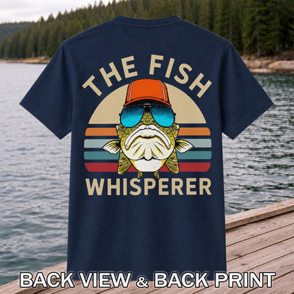 The Fish Whisperer Bass in Sunglasses and Trucker Hat T-Shirt | Back Print