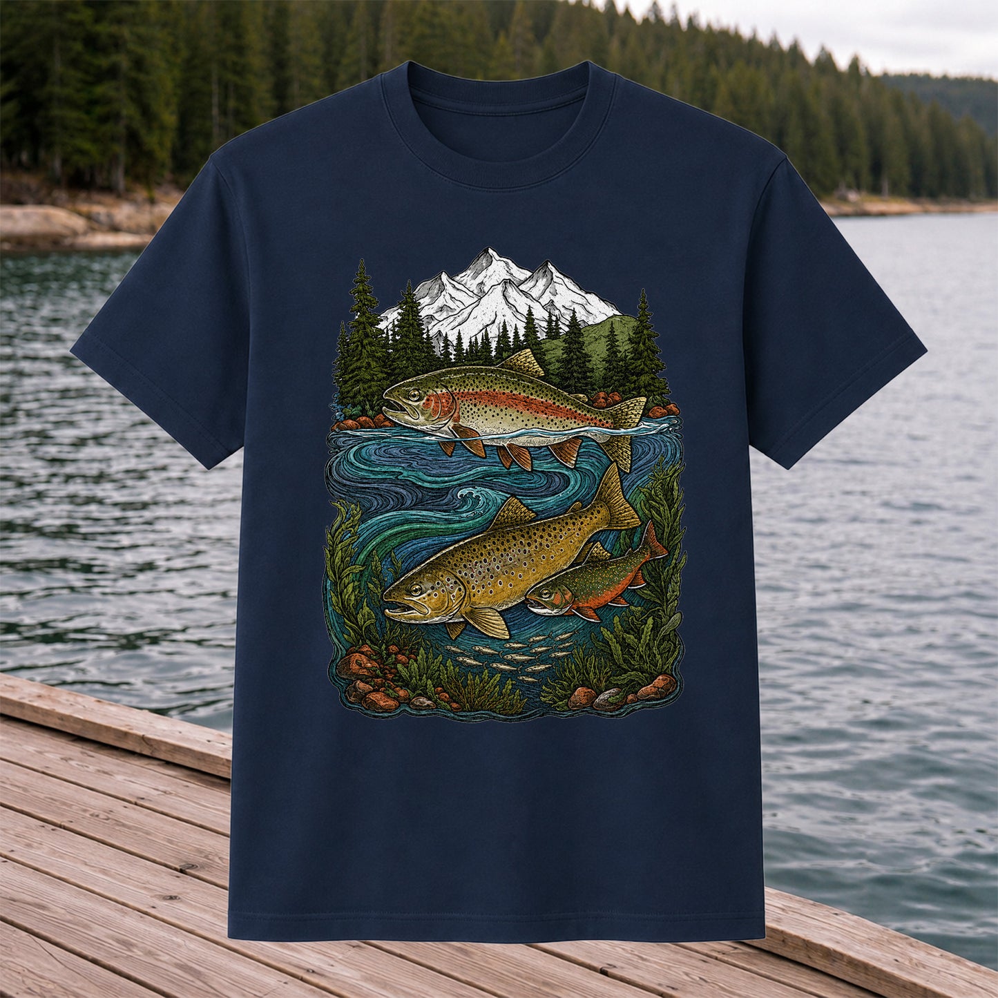 Trout Fishing T-Shirt  Mountain River Fishing Tee