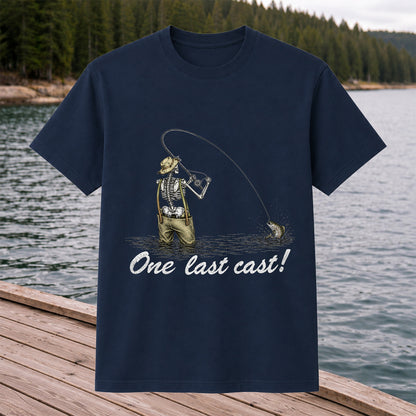 One Last Cast Skeleton Angler Fishing Graphic T-Shirt