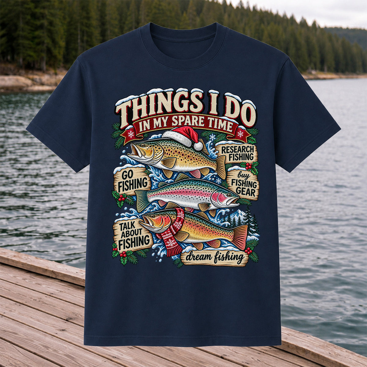 Things I Do in My Spare Time Christmas Trout Fishing T-Shirt