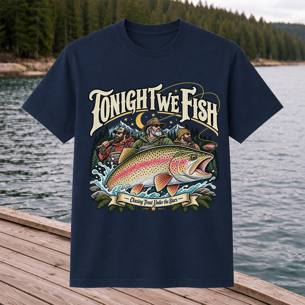 Tonight We Fish Chasing Trout Under the Stars Rainbow Trout Fishing T-Shirt