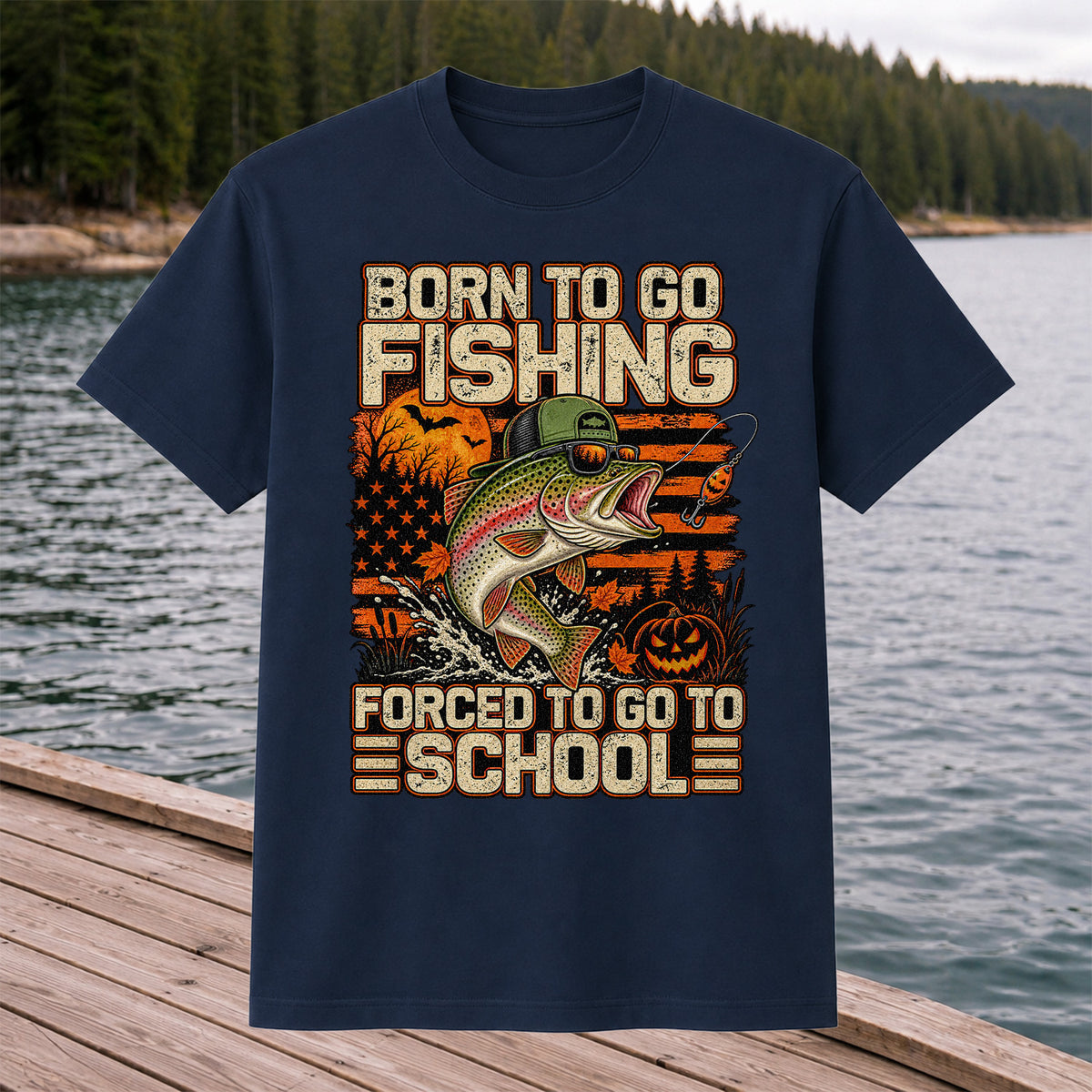 Born to Go Fishing Forced to Go to School Halloween Rainbow Trout T-Shirt