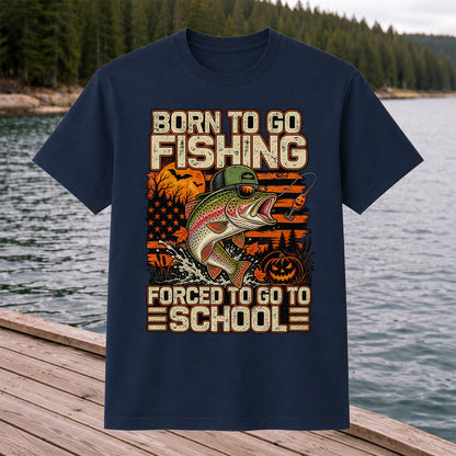 Born to Go Fishing Forced to Go to School Halloween Rainbow Trout T-Shirt
