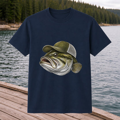 Bass Wearing Trucker Hat Fishing Graphic T-Shirt