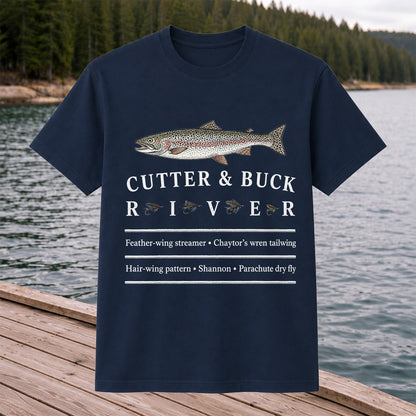 River Rainbow Trout and Classic Fly Patterns Fishing T-Shirt