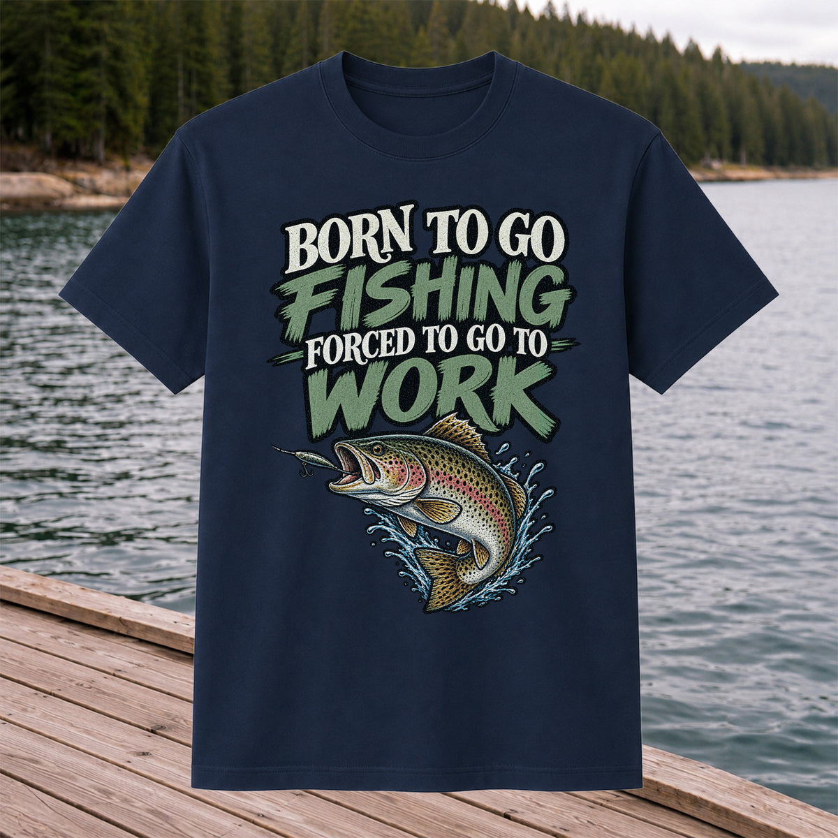 Born to Go Fishing Forced to Go to Work Rainbow Trout T-Shirt