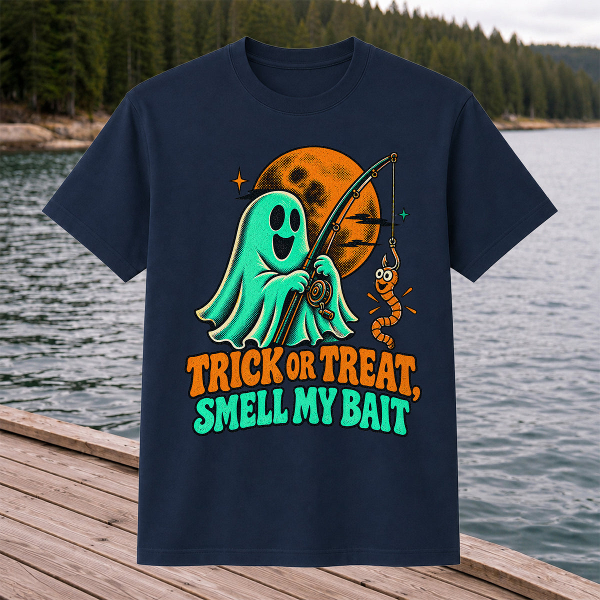 Trick or Treat, Smell My Bait Ghost Halloween Fishing T-Shirt