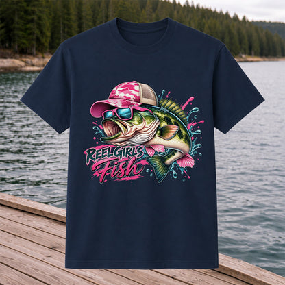 Reel Girls Fish Pink Largemouth Bass Fishing T-Shirt