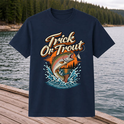 Trick or Trout Rainbow Trout Halloween Fishing T-Shirt