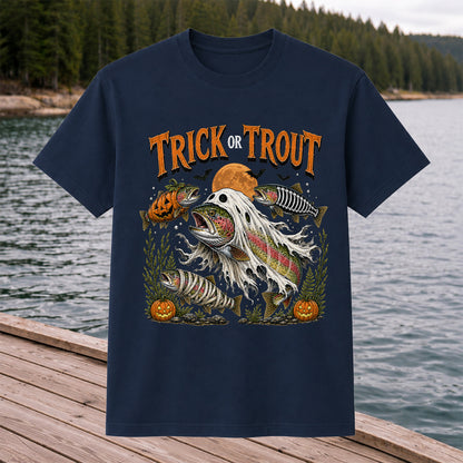 Trick or Trout Halloween T-Shirt Funny Trout Fishing Halloween Tee