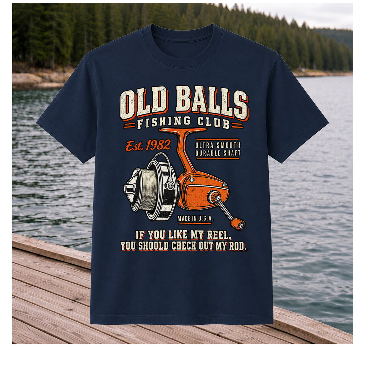 Old Balls Fishing Club Vintage Spinning Reel Graphic T-Shirt