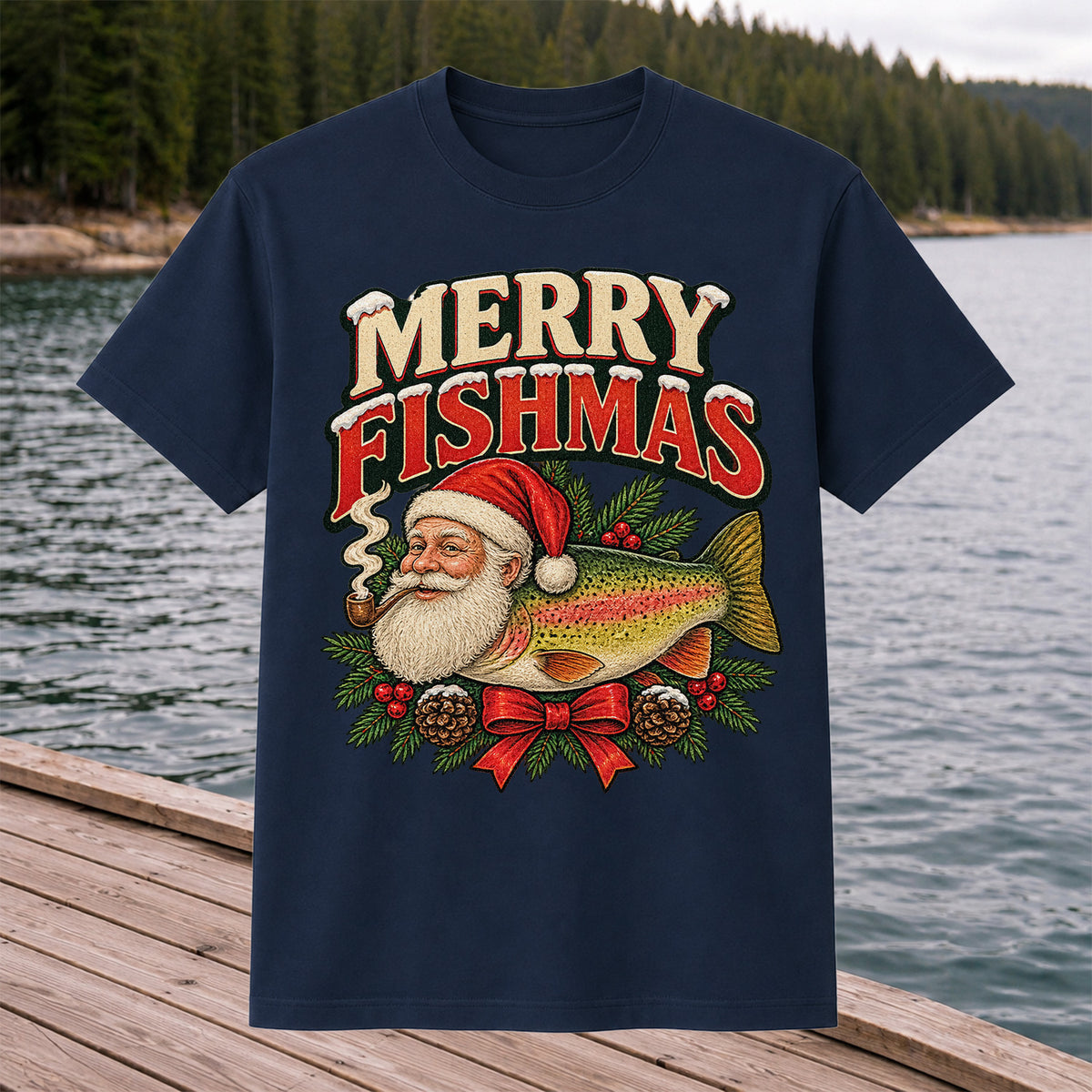 Merry Fishmas Santa Rainbow Trout Christmas Fishing T-Shirt