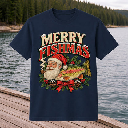 Merry Fishmas Santa Rainbow Trout Christmas Fishing T-Shirt