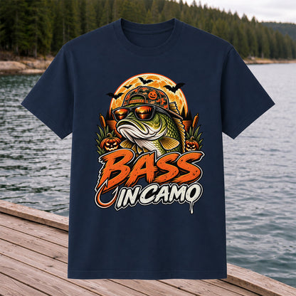 Bass in Camo Halloween Bass Fishing Graphic T-Shirt