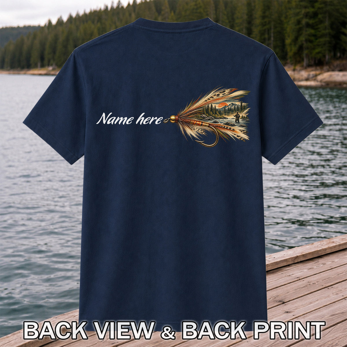 Personalized Fly Fishing Lure Name Graphic T-Shirt | Back Print