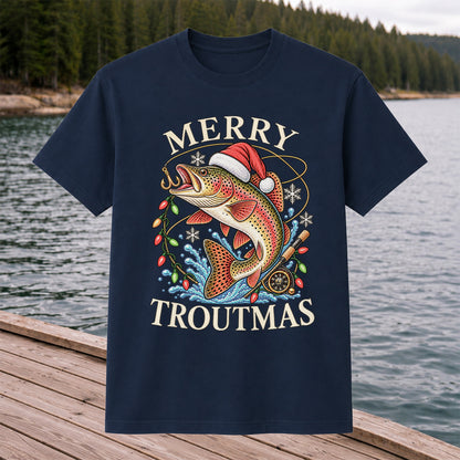 Merry Troutmas Rainbow Trout Christmas Fishing T-Shirt