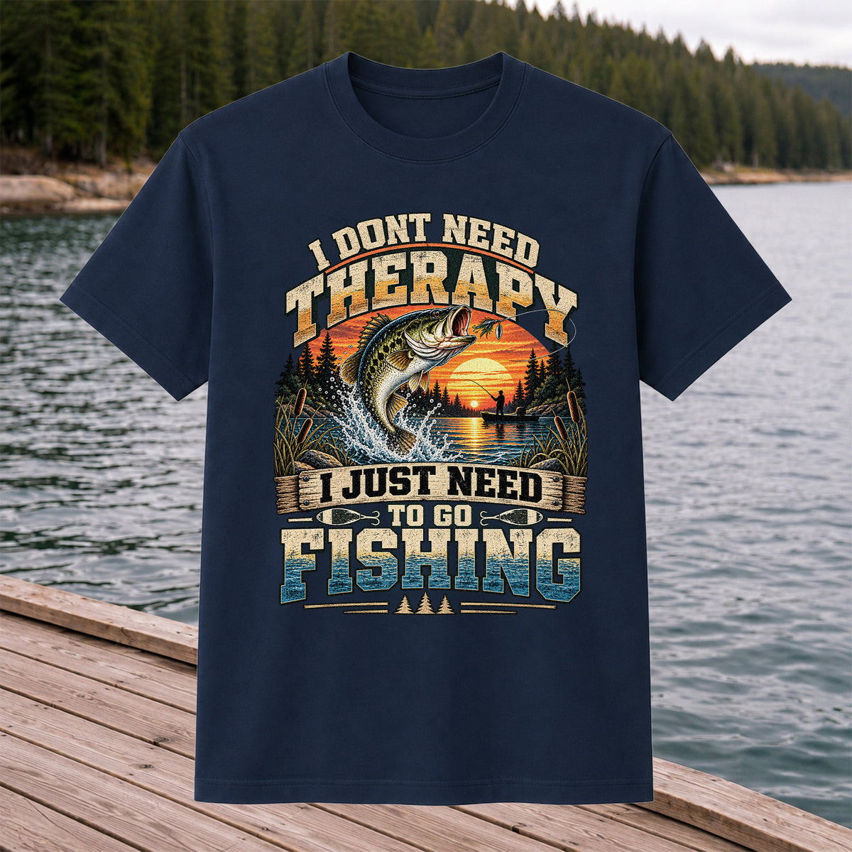 I Don't Need Therapy I Just Need to Go Fishing Bass T-Shirt