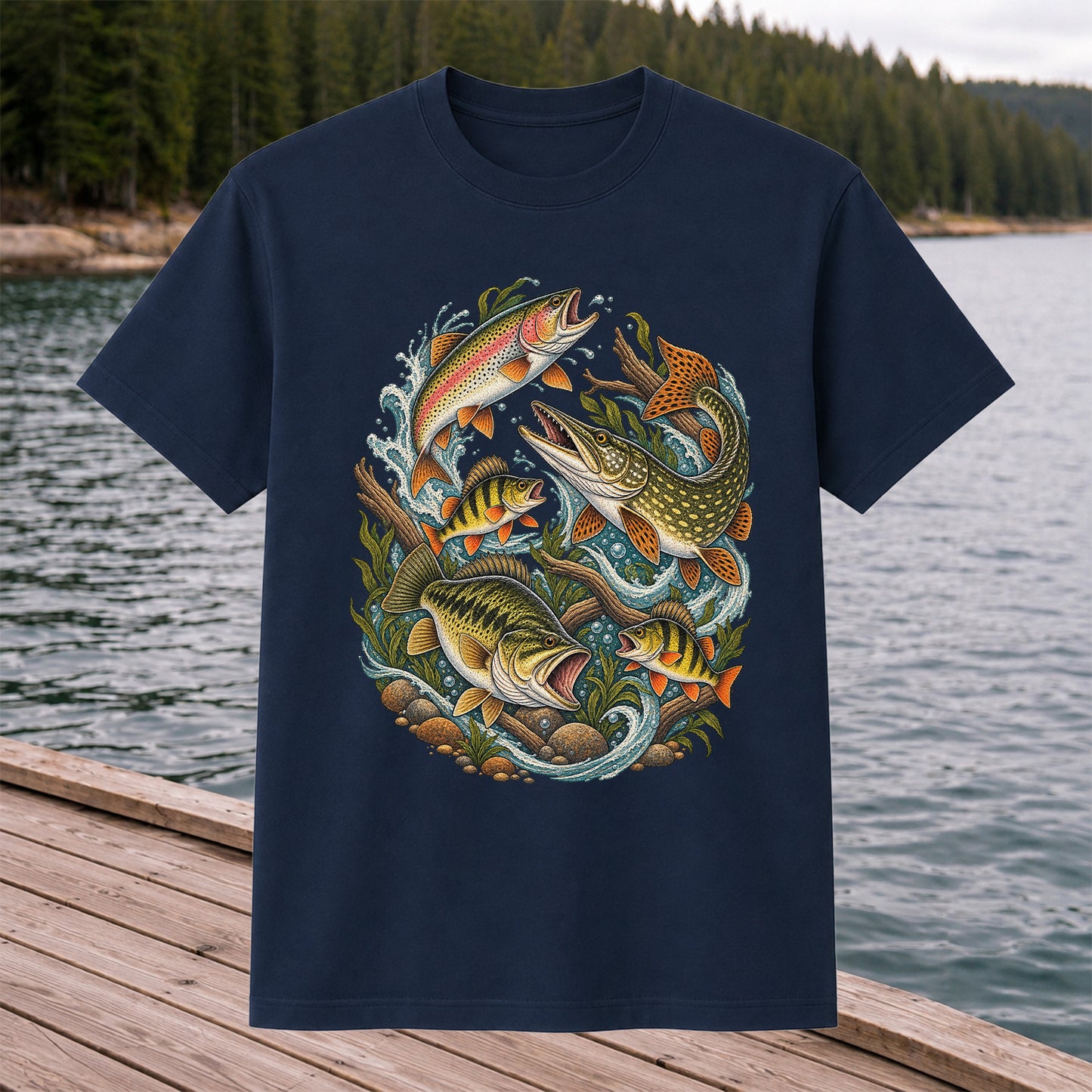 Trout Pike Bass and Perch Freshwater Fishing Graphic T-Shirt