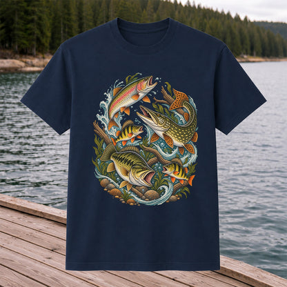 Trout Pike Bass and Perch Freshwater Fishing Graphic T-Shirt
