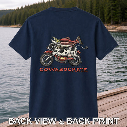 Cowasockeye Trout Motorcycle Funny Fishing Graphic T-Shirt | Back Print