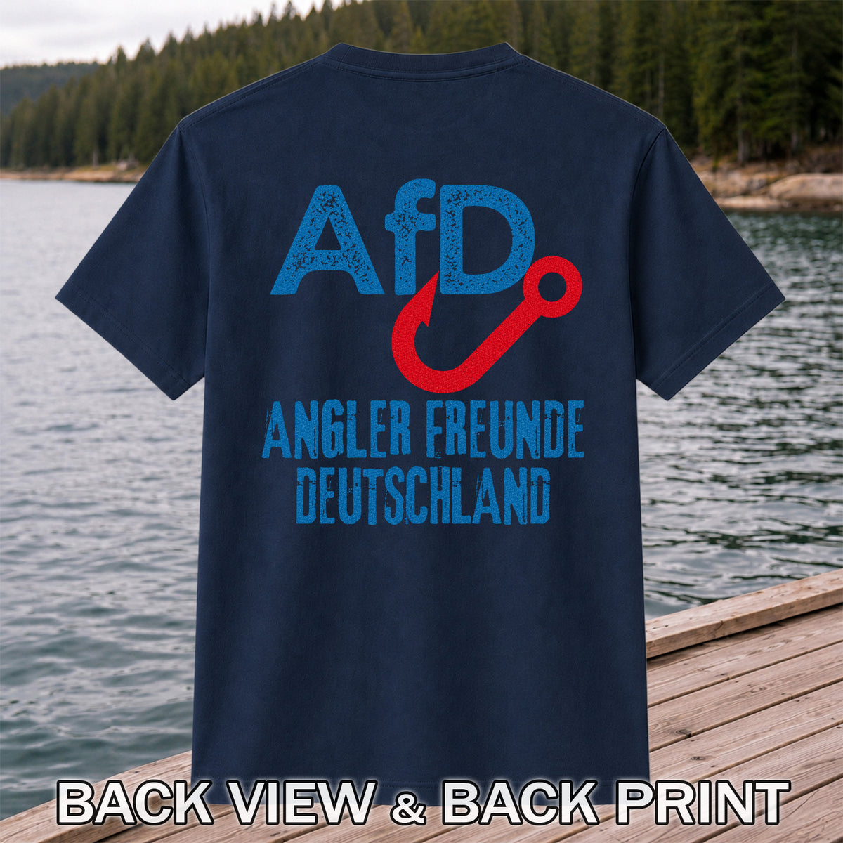 AFD Angler Freunde Deutschland Fishing Hook Graphic T-Shirt | Back Print