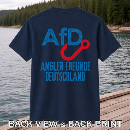 AFD Angler Freunde Deutschland Fishing Hook Graphic T-Shirt | Back Print