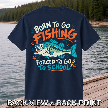 Funny Fish Fishing Graphic T-Shirt for Back to School | Back Print