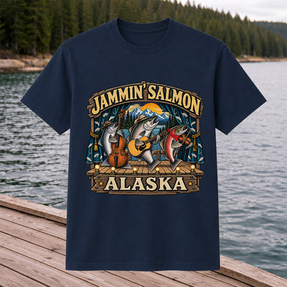 Jammin' Salmon Alaska Fish Band Graphic T-Shirt