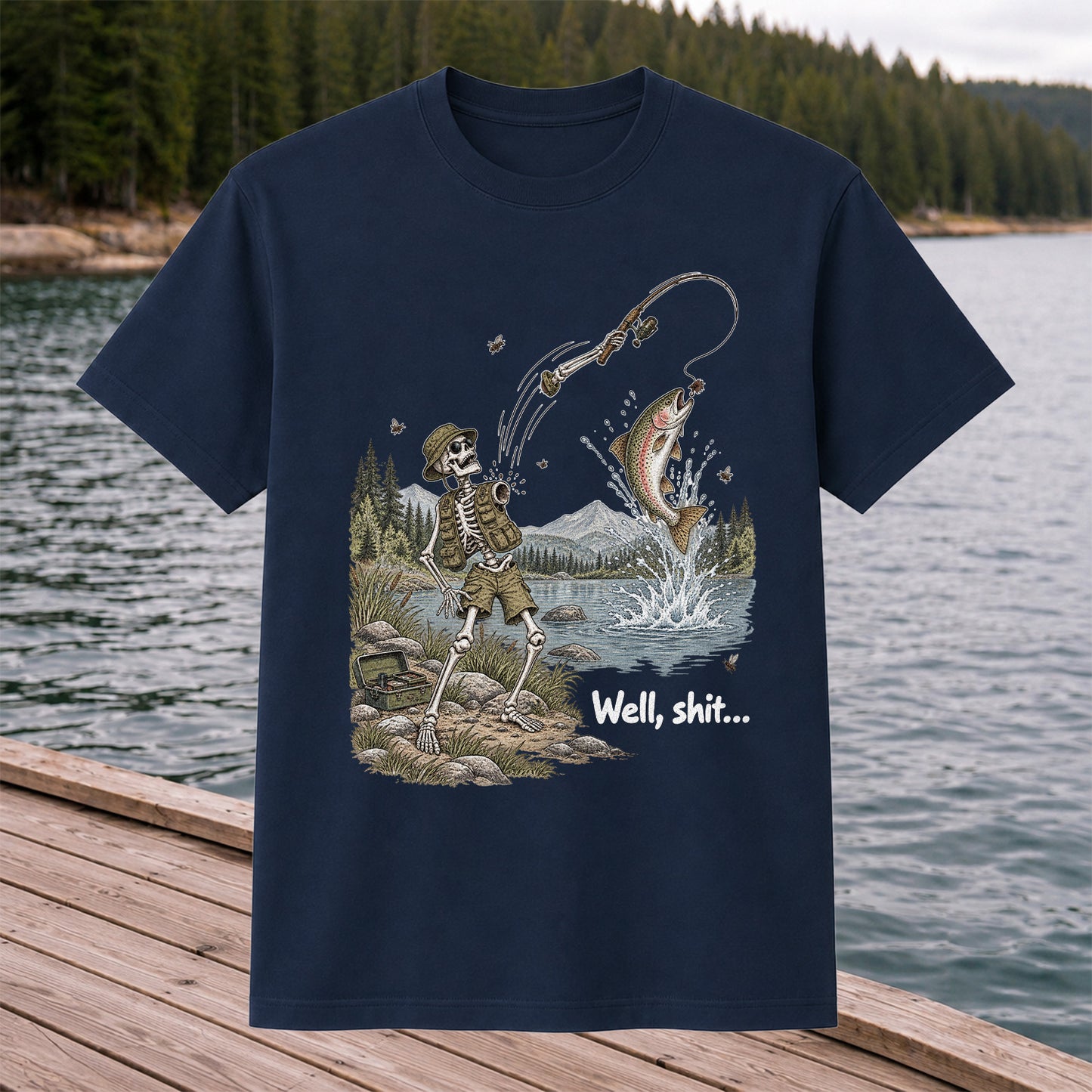 Funny Fishing Skeleton T-Shirt, Trout Fishing Tee