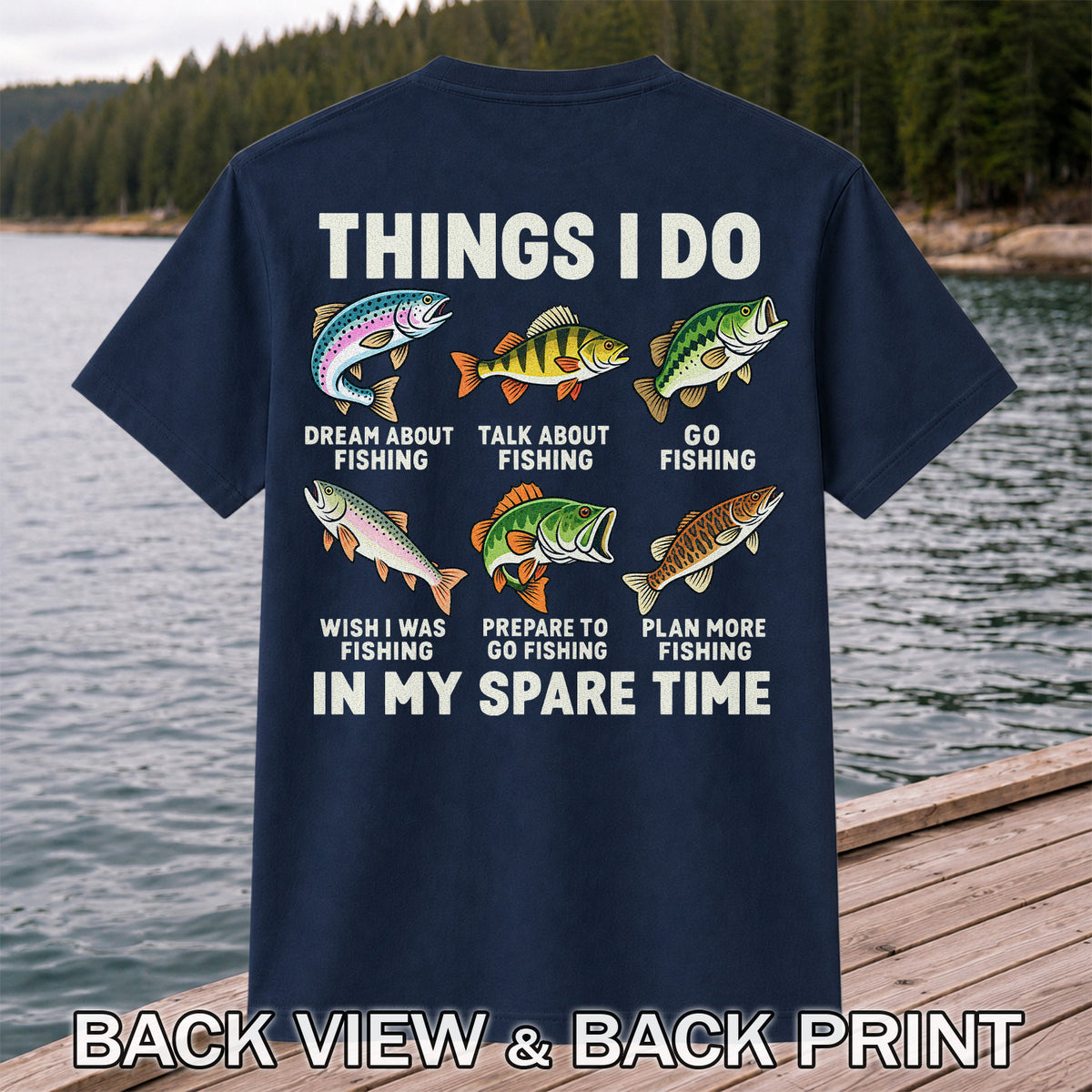 Colorful Fish Fishing Hobby Graphic T-Shirt | Back Print