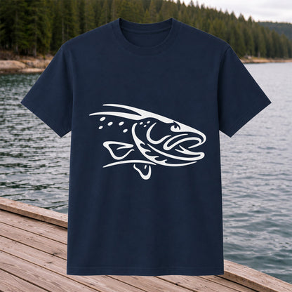 Minimalist Trout Line Art Fishing Graphic T-Shirt